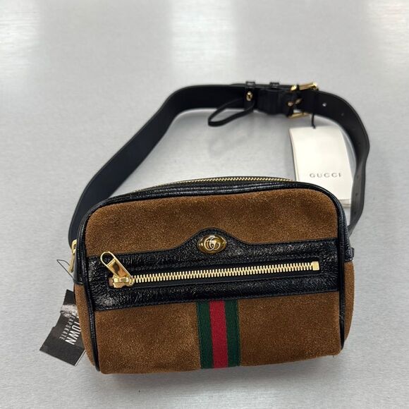 Gucci Brown and Black Belt Bag with Signature Webbing - Picture 1 of 11